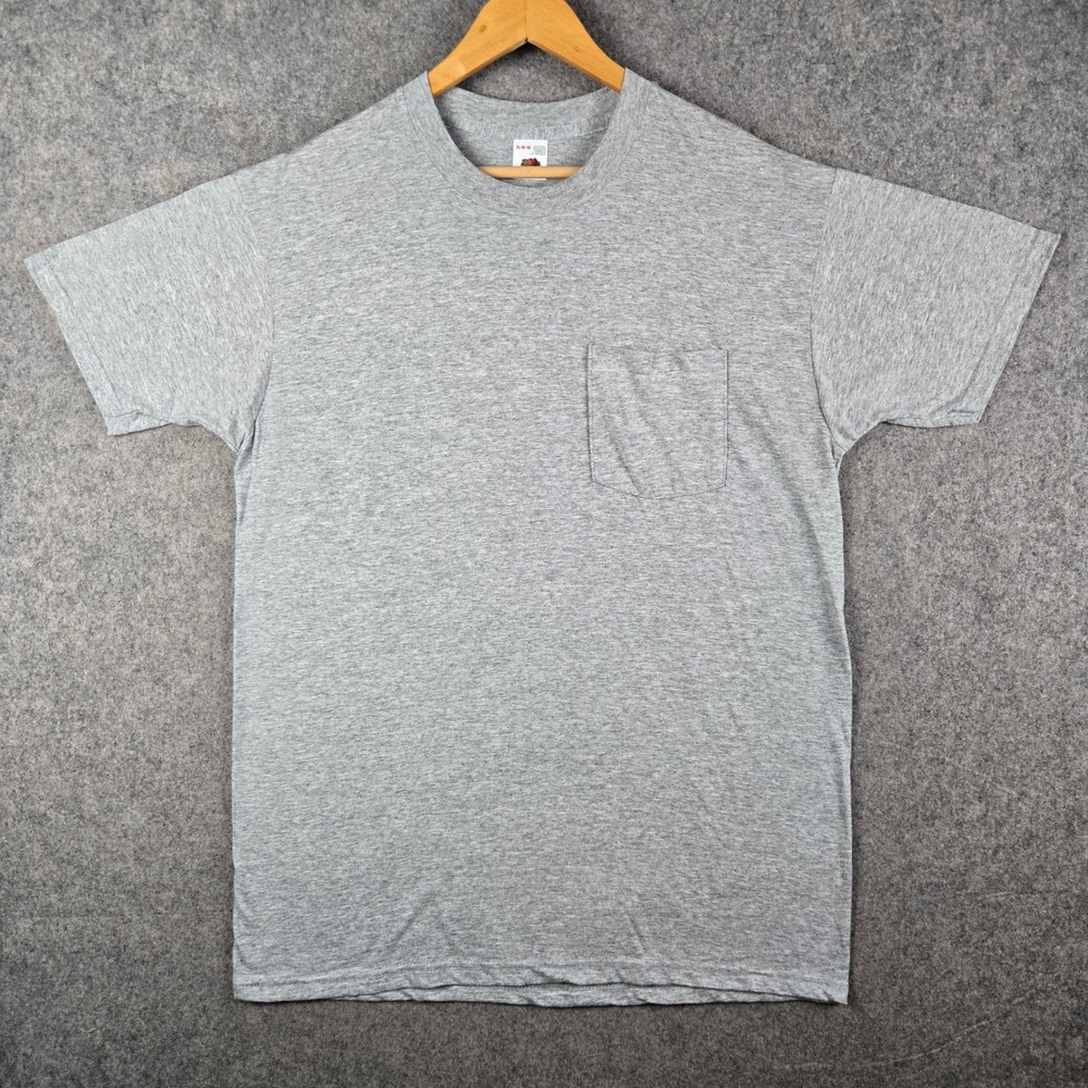 Vintage Fruit of the Loom Pocket T-Shirt Mens XL Grey Selvedge Pocket Blank